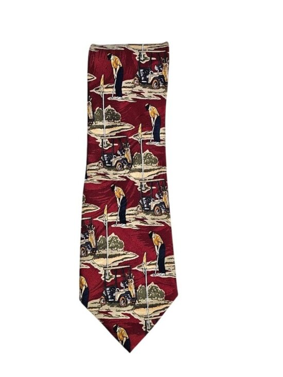 WM. Chelsea LTD Other - WM. CHELSEA LTD 100% Silk Tie Necktie RED NAVY GREEN GOLF PLAYER 58" Classic